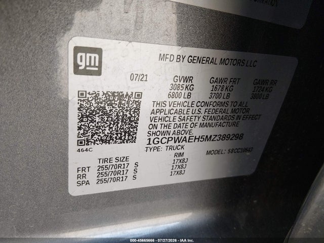 1GCPWAEH5MZ389298 Chevrolet Silverado 1500 2wd Short Bed Wt