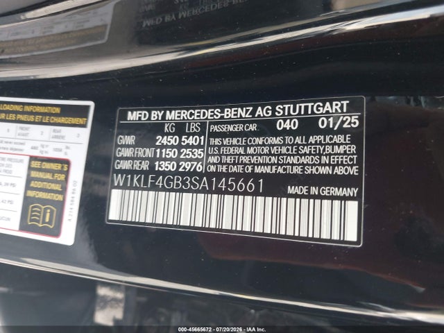 Продажа на аукционе авто 2025 Mercedes-benz E 350, vin: W1KLF4GB3SA145661, номер лота: 45665672
