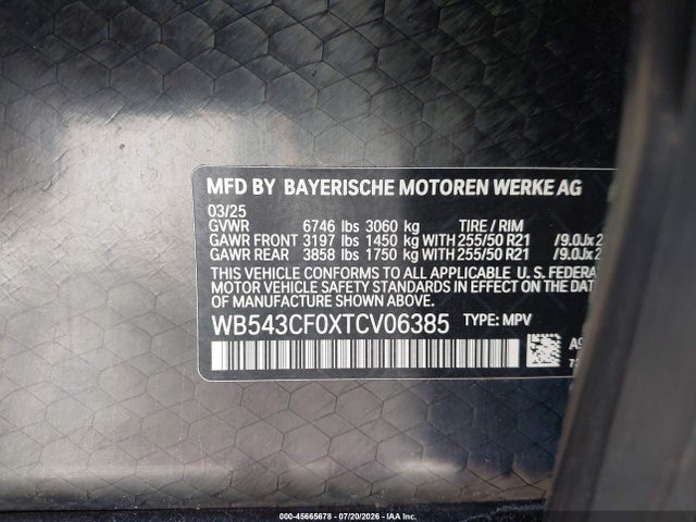 45665678 :رقم المزاد ، WB543CF0XTCV06385 vin ، 2026 Bmw Ix Xdrive45 مزاد بيع