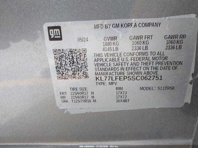 KL77LFEP5SC062751 Chevrolet Trax Fwd Ls