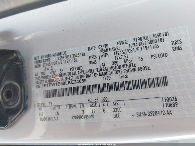 Ford F-150 Xl 2020 1FTFW1E50LKE24659 Image 9