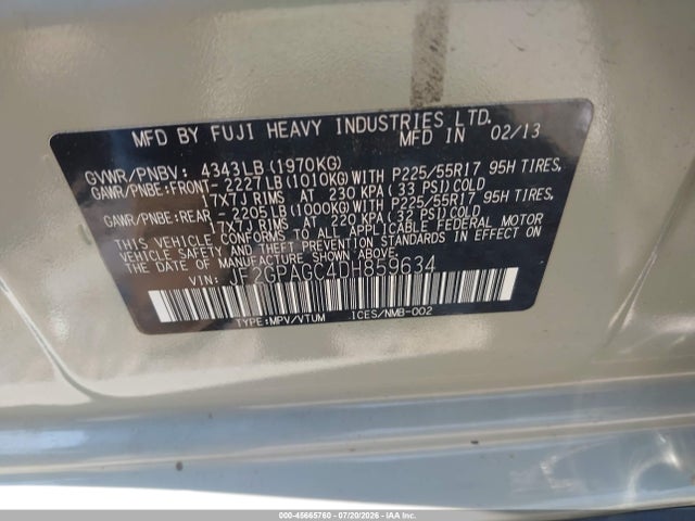 45665760 :رقم المزاد ، JF2GPAGC4DH859634 vin ، 2013 Subaru Xv Crosstrek 2.0i Limited مزاد بيع