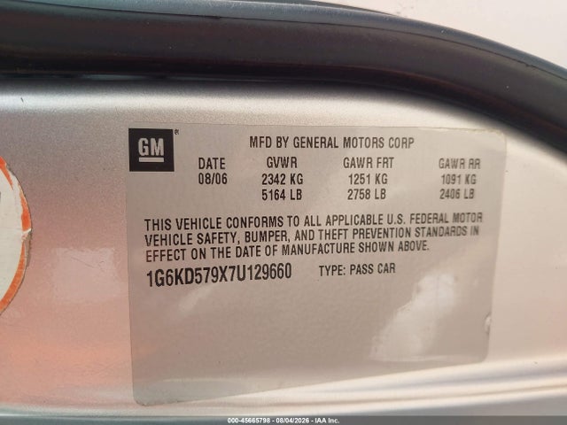 45665798 :رقم المزاد ، 1G6KD579X7U129660 vin ، 2007 Cadillac Dts Performance مزاد بيع