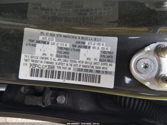 Продаж на аукціоні авто 2020 Mazda Mazda3 Select Package, vin: 3MZBPACLXLM135565, номер лоту: 45665801