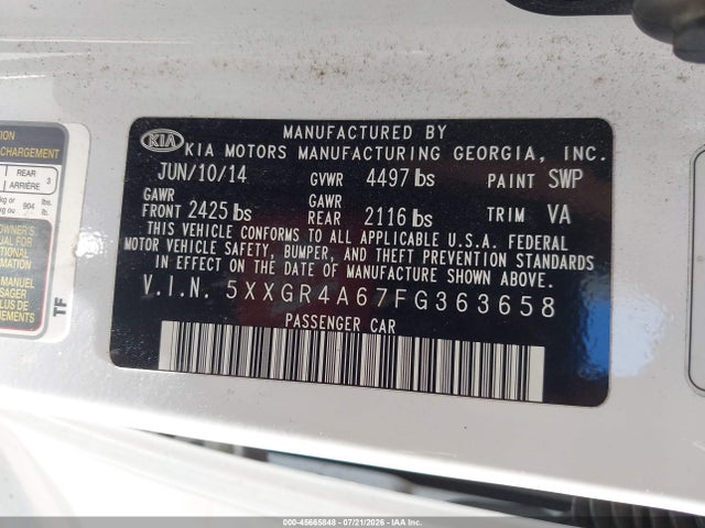 KIA Optima Sxl Turbo 2015 5XXGR4A67FG363658 Image 9