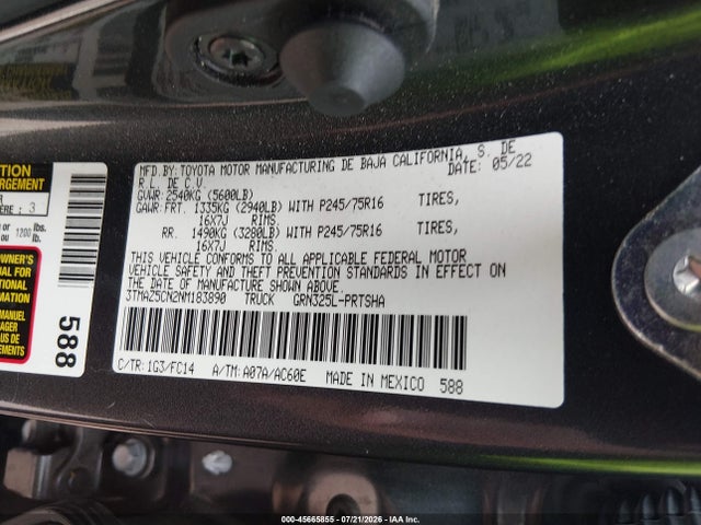 3TMAZ5CN2NM183890 Toyota Tacoma Sr5 V6
