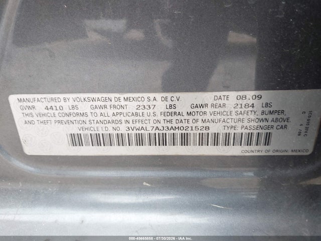 Aukcja sprzedaży 2010 Volkswagen Jetta Tdi, vin: 3VWAL7AJ3AM021528, numer aukcji: 45665858
