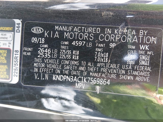 Aukcja sprzedaży 2019 Kia Sportage Ex, vin: KNDPN3AC1K7569864, numer aukcji: 45665863