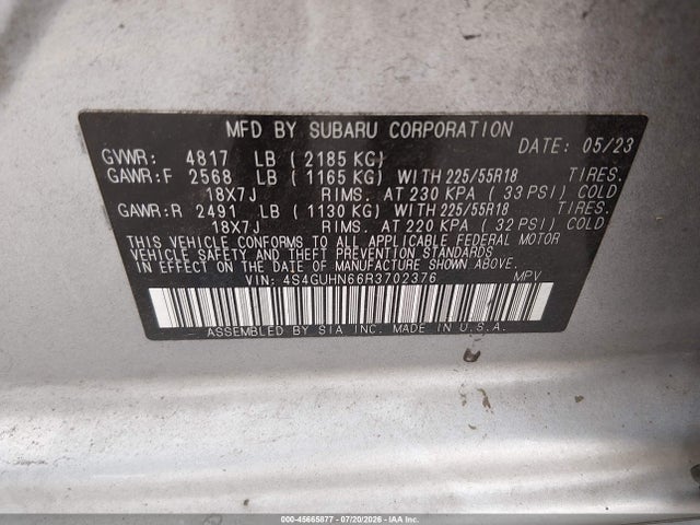 45665877 :رقم المزاد ، 4S4GUHN66R3702376 vin ، 2024 Subaru Crosstrek Limited مزاد بيع