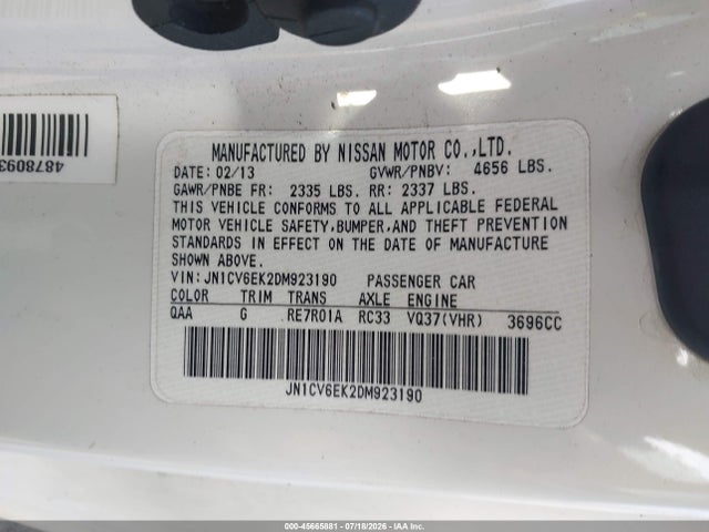 Продаж на аукціоні авто 2013 Infiniti G37 Journey, vin: JN1CV6EK2DM923190, номер лоту: 45665881