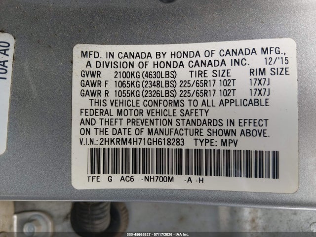 Honda Cr-v Ex-l 2016 2HKRM4H71GH618283 Image 9