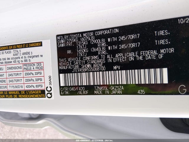 Aukcja sprzedaży 2025 Toyota 4runner Sr5, vin: JTEVA5BR5S5068100, numer aukcji: 45665937