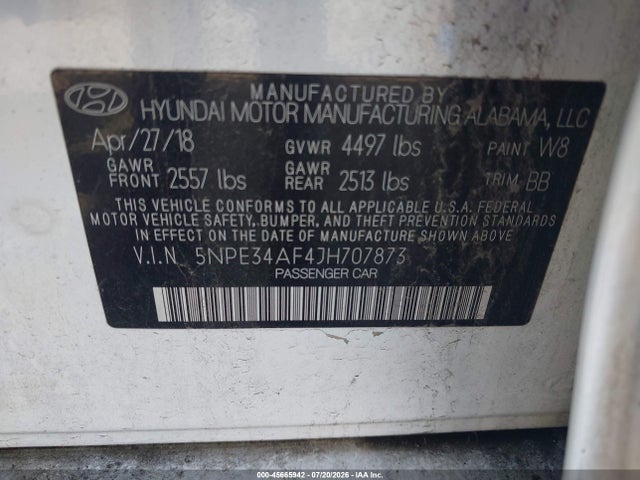 Aukcja sprzedaży 2018 Hyundai Sonata Limited, vin: 5NPE34AF4JH707873, numer aukcji: 45665942