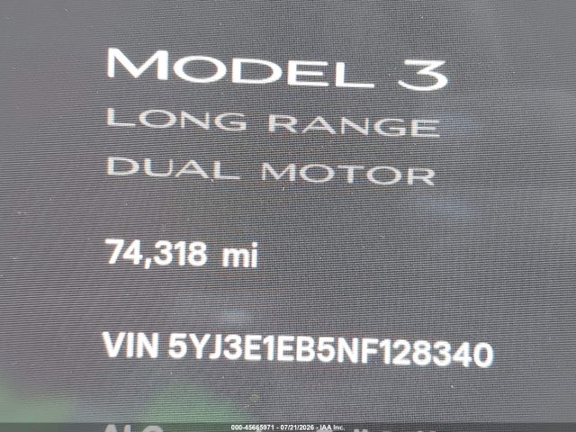 Aukcja sprzedaży 2022 Tesla Model 3 Long Range Dual Motor All-wheel Drive, vin: 5YJ3E1EB5NF128340, numer aukcji: 45665971