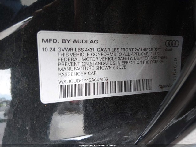 2025 Audi A3 Premium 40 Tfsi Quattro S Tronic მანქანა იყიდება აუქციონზე, vin: WAUGUDGY4SA047466, აუქციონის ნომერი: 45665979