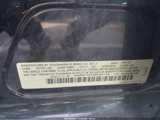 Продаж на аукціоні авто 2008 Volkswagen Jetta Se/sel, vin: 3VWRM71K58M048748, номер лоту: 45666002