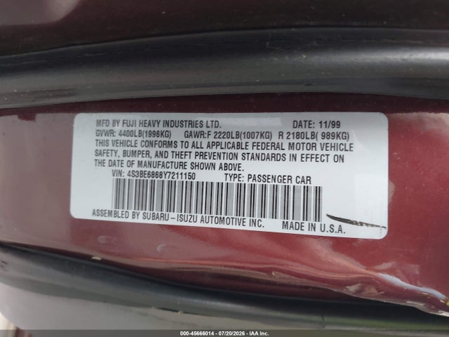 45666014 :رقم المزاد ، 4S3BE6868Y7211150 vin ، 2000 Subaru Outback Limited مزاد بيع