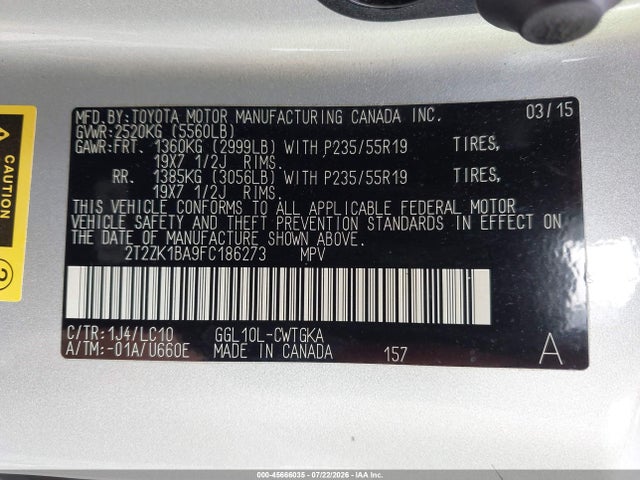Продажа на аукционе авто 2015 Lexus Rx 350, vin: 2T2ZK1BA9FC186273, номер лота: 45666035