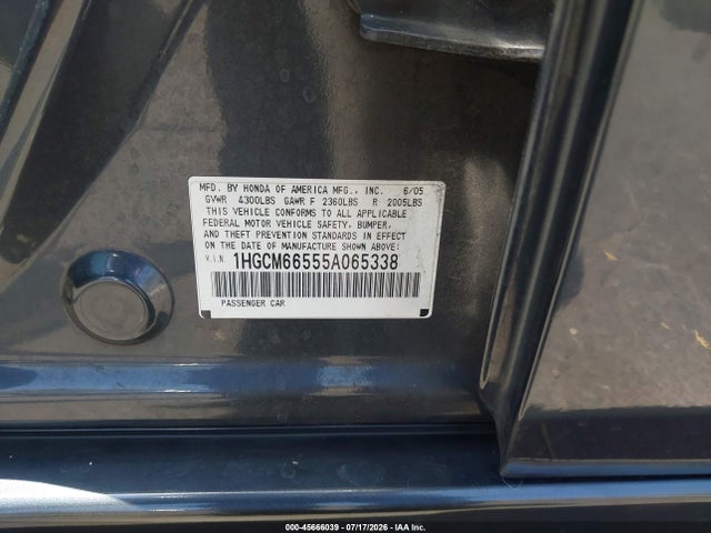 Aukcja sprzedaży 2005 Honda Accord 3.0 Ex, vin: 1HGCM66555A065338, numer aukcji: 45666039