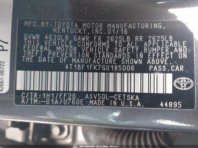 Toyota CAMRY SE 2016 4T1BF1FK7GU185006 Image 9