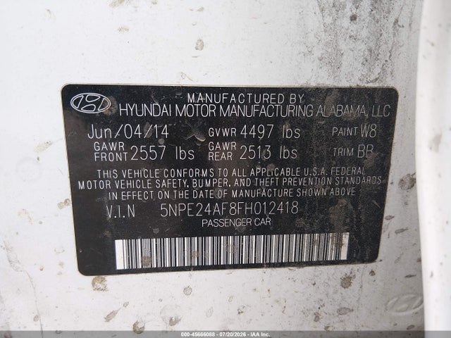 Hyundai SONATA SE 2015 5NPE24AF8FH012418 Image 9