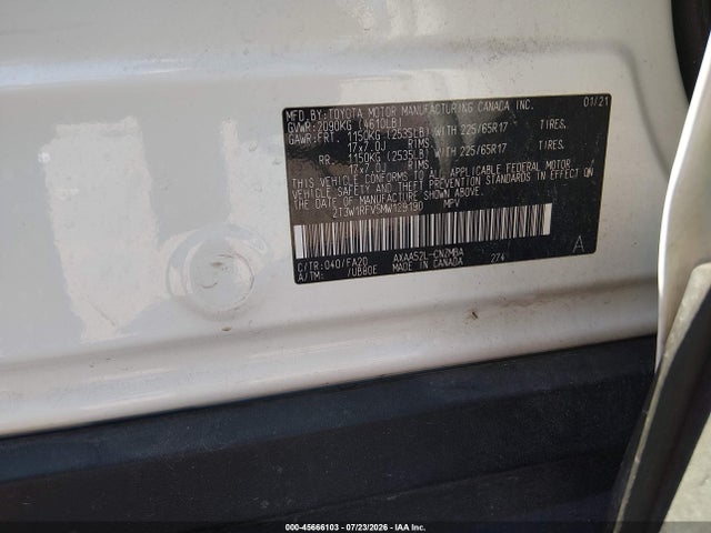 Aukcja sprzedaży 2021 Toyota Rav4 Xle, vin: 2T3W1RFV5MW129190, numer aukcji: 45666103