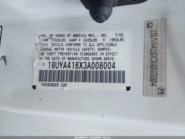 45666107 :رقم المزاد ، 19UYA416X3A008004 vin ، 2003 Acura Cl 3.2 Type S Manual مزاد بيع