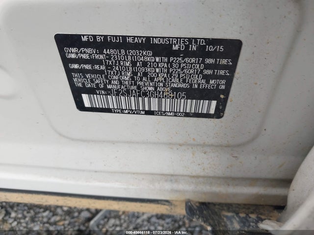 Aukcja sprzedaży 2016 Subaru Forester 2.5i Premium, vin: JF2SJAFC3GH468105, numer aukcji: 45666118