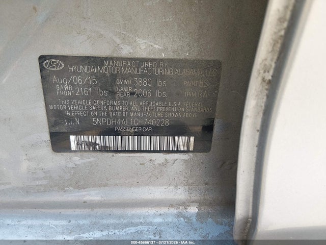 45666137 :رقم المزاد ، 5NPDH4AE1GH740228 vin ، 2016 Hyundai Elantra Se مزاد بيع