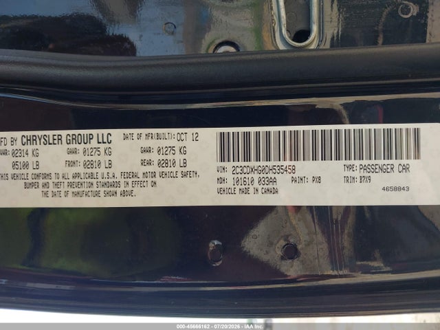 2013 Dodge Charger Sxt მანქანა იყიდება აუქციონზე, vin: 2C3CDXHG0DH535458, აუქციონის ნომერი: 45666162