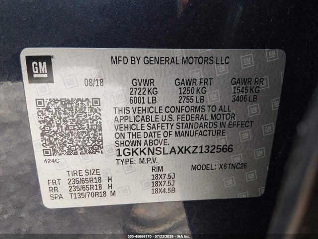 Продажа на аукционе авто 2019 Gmc Acadia Sle-2, vin: 1GKKNSLAXKZ132566, номер лота: 45666170