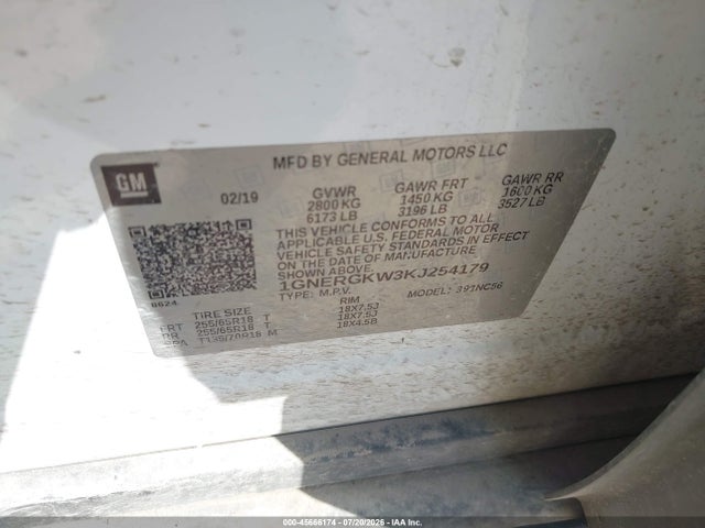 1GNERGKW3KJ254179 Chevrolet Traverse 1lt