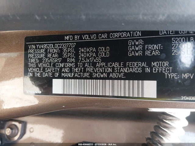 Продаж на аукціоні авто 2012 Volvo Xc60 3.2/3.2 Platinum/3.2 Premier/3.2 Premier Plus, vin: YV4952DL0C2327707, номер лоту: 45666223