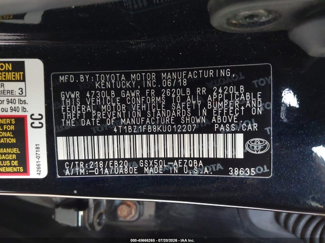 Toyota AVALON XSE 2019 4T1BZ1FB8KU012207 Image 9