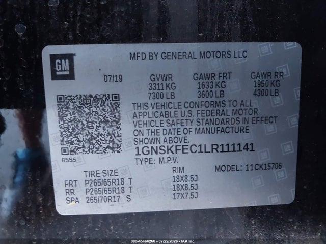 1GNSKFEC1LR111141 Chevrolet Tahoe 4wd Commercial Fleet