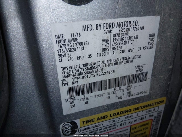 1FMJK1JT2HEA32956 Ford Expedition El Xlt