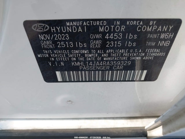 Продажа на аукционе авто 2024 Hyundai Sonata Sel, vin: KMHL14JA4RA359329, номер лота: 45666291