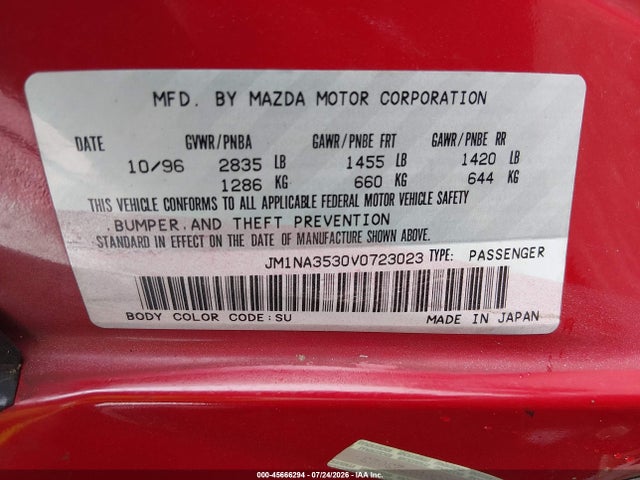 Aukcja sprzedaży 1997 Mazda Mx-5 Miata Leather Pkg/m Edition/popular Equipment Pkg/r Pkg./sto/sto-edition/touring Pkg, vin: JM1NA3530V0723023, numer aukcji: 45666294