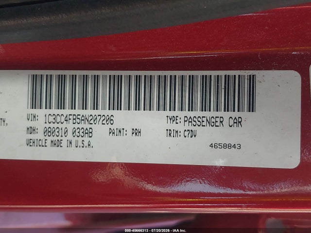2010 Chrysler Sebring Touring მანქანა იყიდება აუქციონზე, vin: 1C3CC4FB5AN207206, აუქციონის ნომერი: 45666313