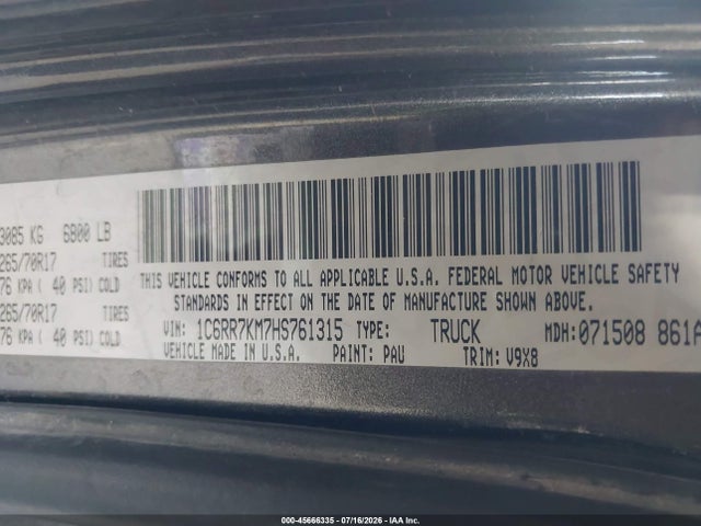 RAM 1500 2017 1C6RR7KM7HS761315 Image 9