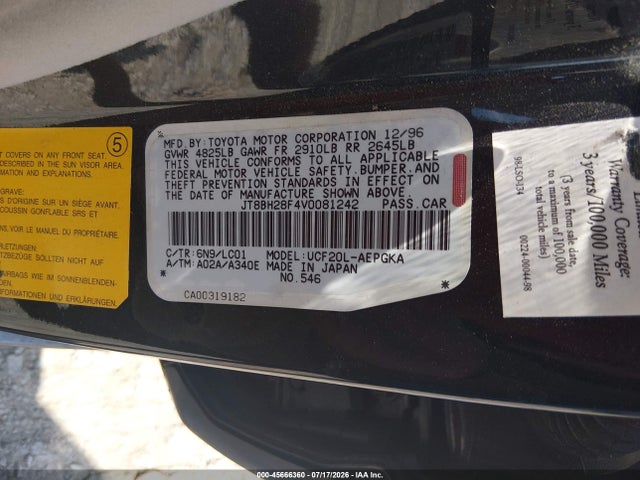 45666360 :رقم المزاد ، JT8BH28F4V0081242 vin ، 1997 Lexus Ls 400 مزاد بيع