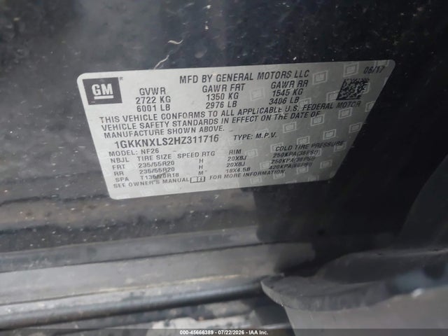 Aukcja sprzedaży 2017 Gmc Acadia Denali, vin: 1GKKNXLS2HZ311716, numer aukcji: 45666389