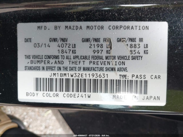 45666437 :رقم المزاد ، JM1BM1W32E1193631 vin ، 2014 Mazda Mazda3 S Grand Touring مزاد بيع