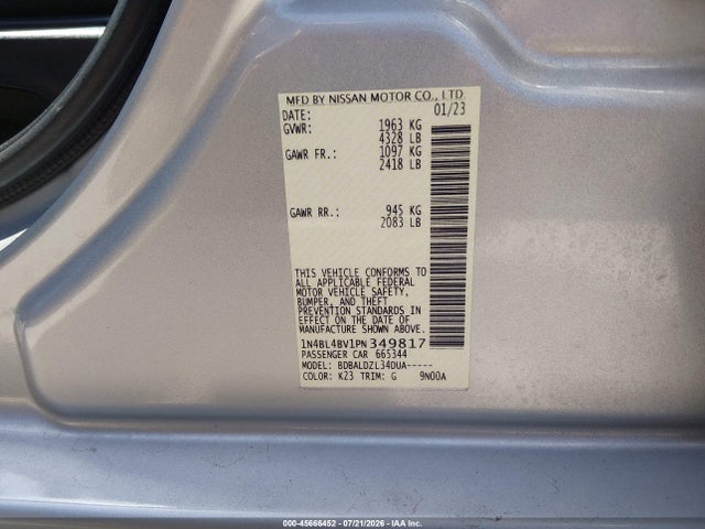 Продажа на аукционе авто 2023 Nissan Altima S Fwd, vin: 1N4BL4BV1PN349817, номер лота: 45666452