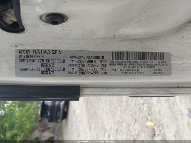45666470 :رقم المزاد ، ZFBHRFAB0K6N86617 vin ، 2019 Ram Promaster City Tradesman مزاد بيع