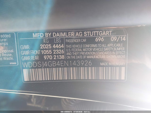 2014 Mercedes-benz Cla 250 4matic მანქანა იყიდება აუქციონზე, vin: WDDSJ4GB4EN143926, აუქციონის ნომერი: 45666474