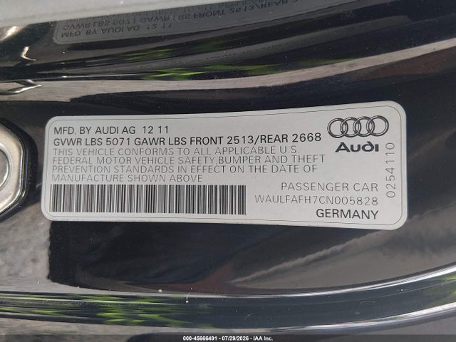 Продаж на аукціоні авто 2012 Audi A5 2.0t Premium, vin: WAULFAFH7CN005828, номер лоту: 45666491