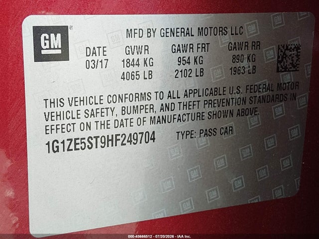 Chevrolet MALIBU 1LT 2017 1G1ZE5ST9HF249704 Image 9