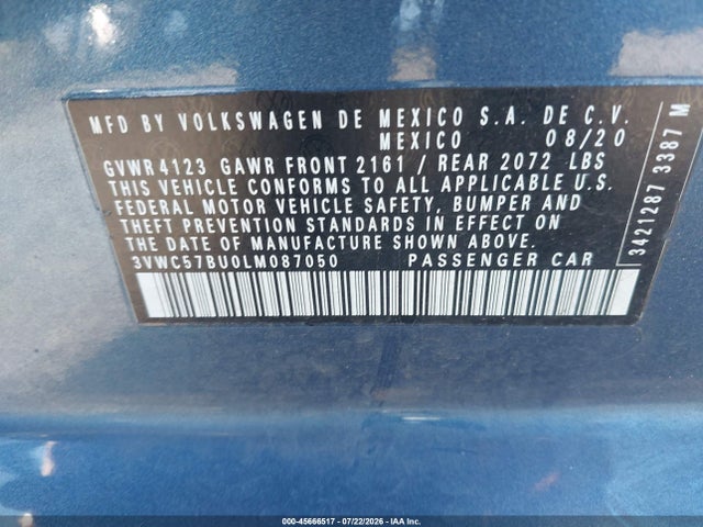 3VWC57BU0LM087050 Volkswagen Jetta 1.4t R-line/1.4t S/1.4t Se