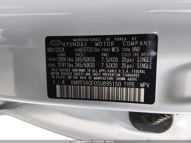 Продаж на аукціоні авто 2025 Hyundai Palisade Xrt, vin: KM8R34GE0SU895150, номер лоту: 45666519